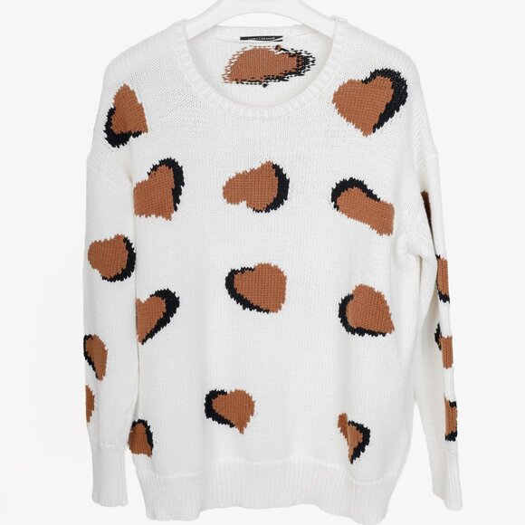 Luisa Cerano Cream Brown Animal Heart Print Pullover - Picture 2 of 11